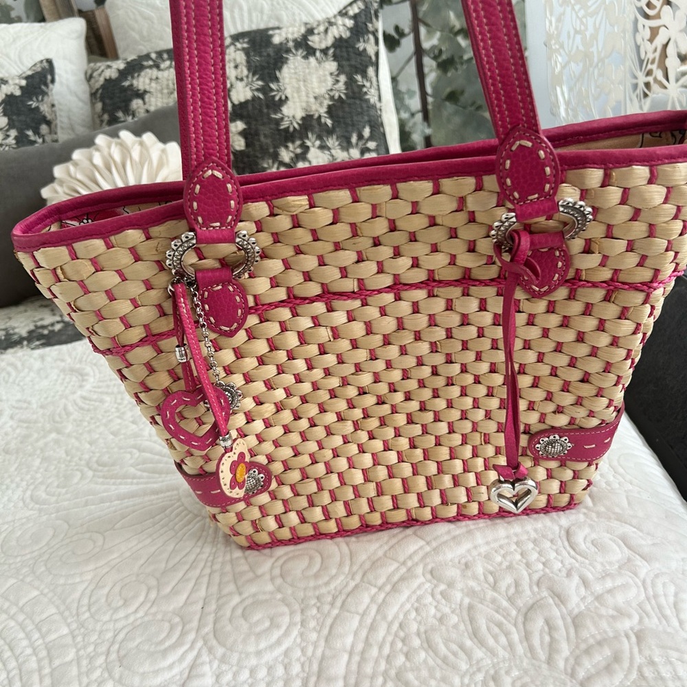 Never used Brighton straw purse with pink leather